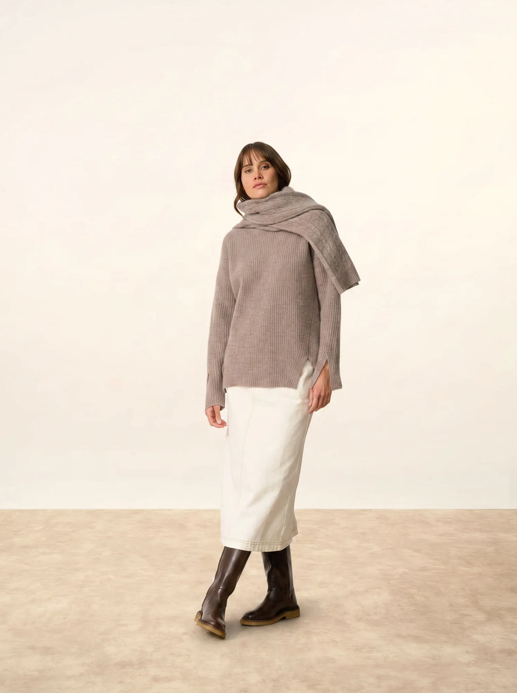 LOUISE Sweater Mock Neck 4 Ply Heather Caribou