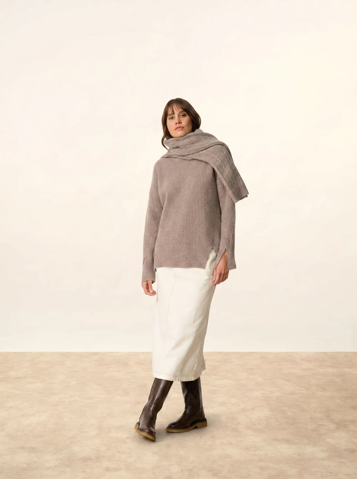 LOUISE Sweater Mock Neck 4 Ply Heather Caribou