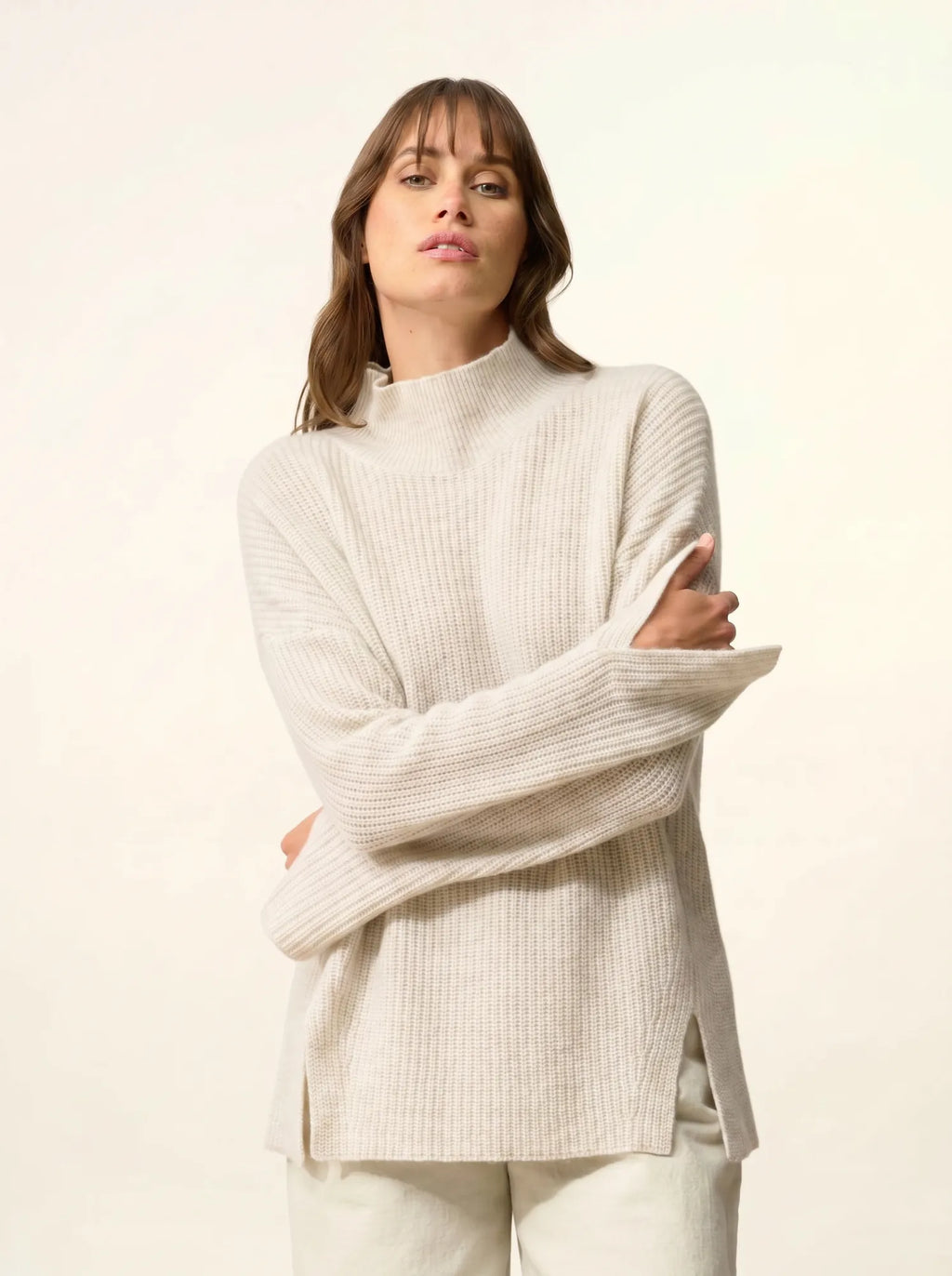 LOUISE Pull Col Montant 4 Fils Gris Perle Chiné