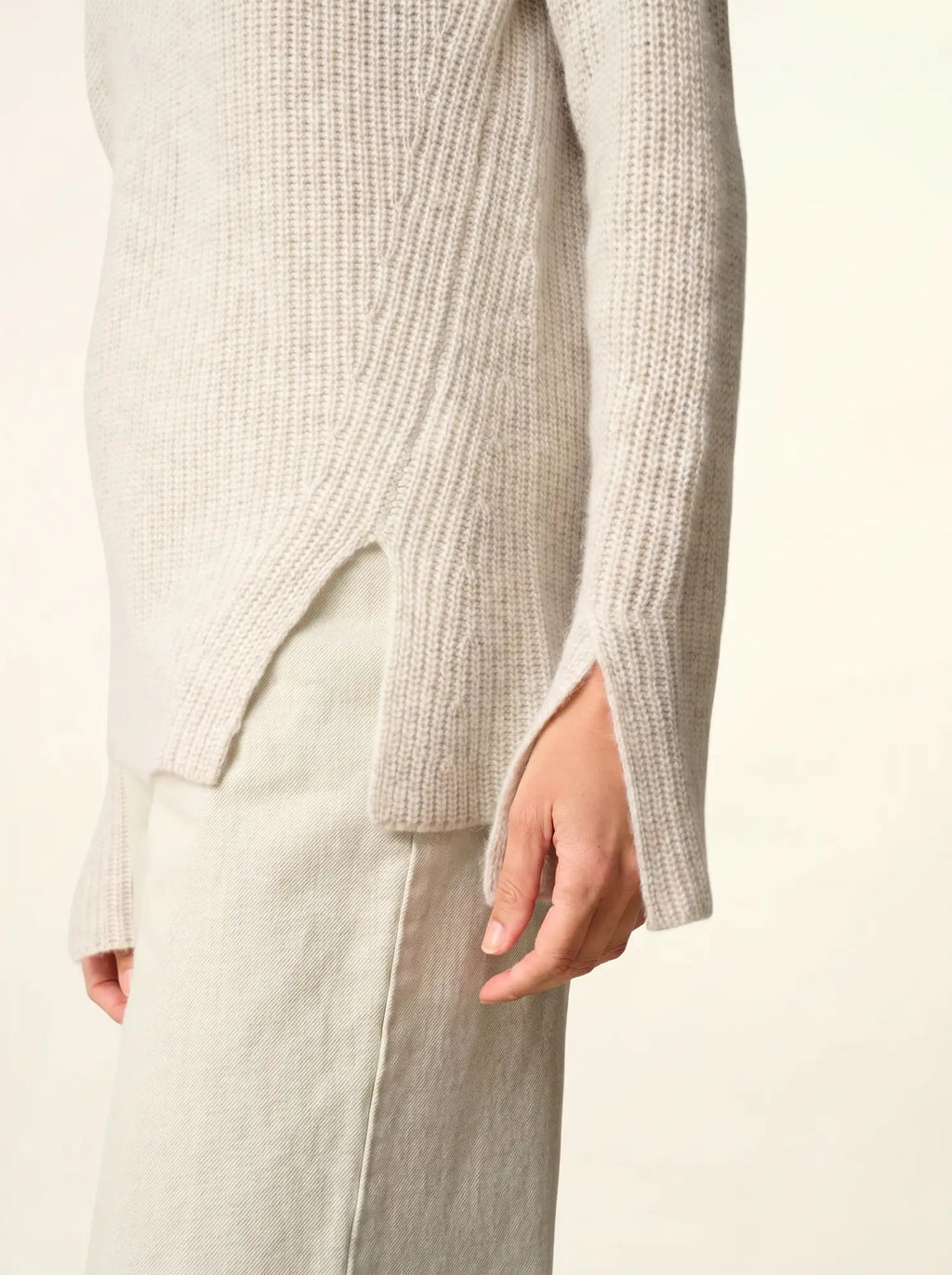 LOUISE Pull Col Montant 4 Fils Gris Perle Chiné