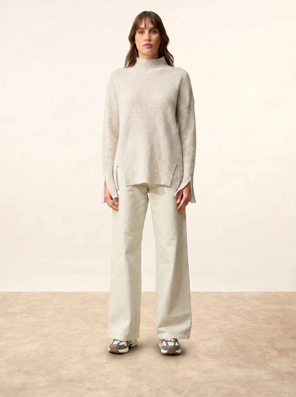 LOUISE Pull Col Montant 4 Fils Gris Perle Chiné