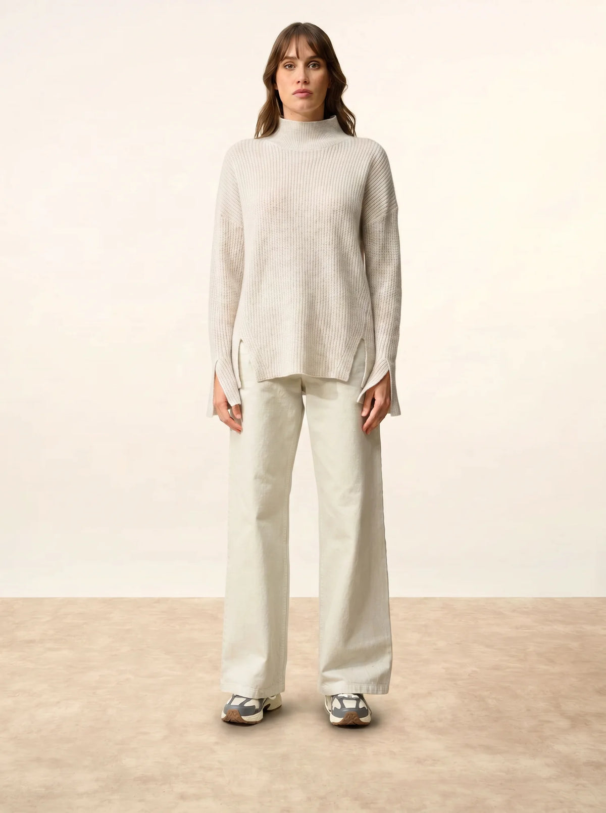 LOUISE Pull Col Montant 4 Fils Gris Perle Chiné