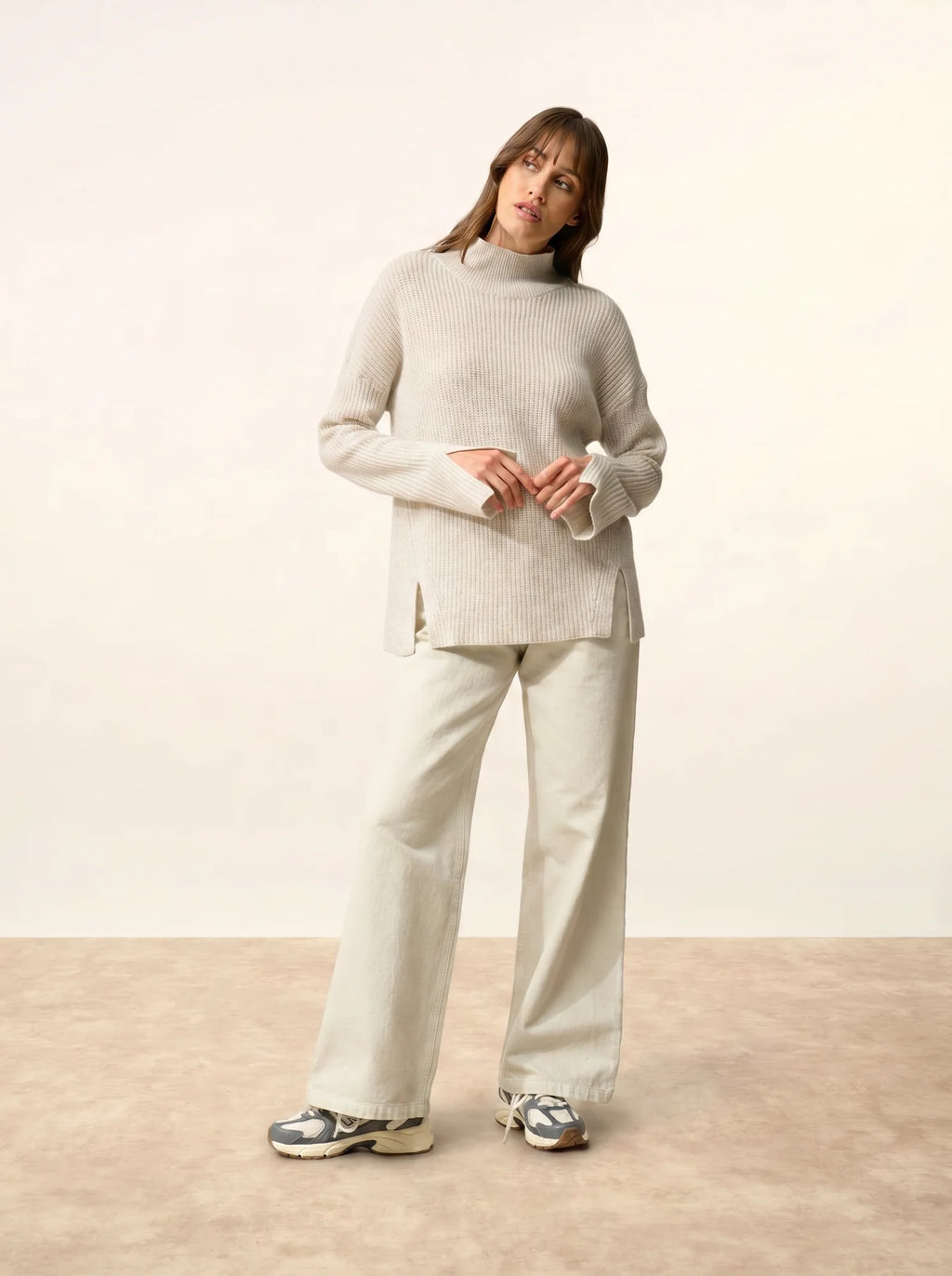 LOUISE Pull Col Montant 4 Fils Gris Perle Chiné
