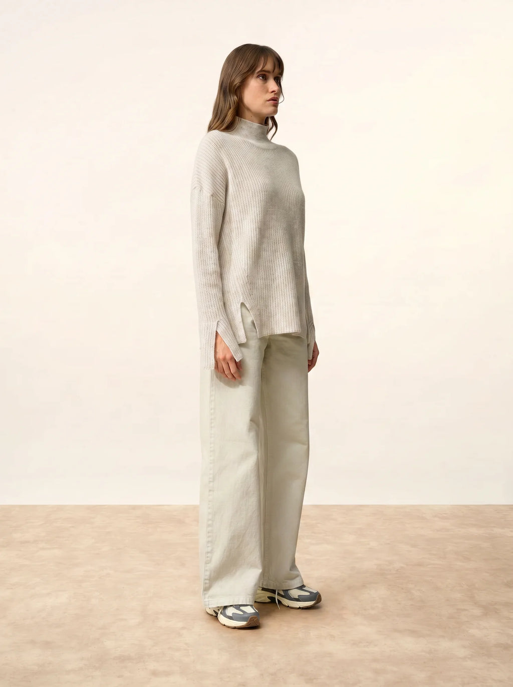 LOUISE Pull Col Montant 4 Fils Gris Perle Chiné
