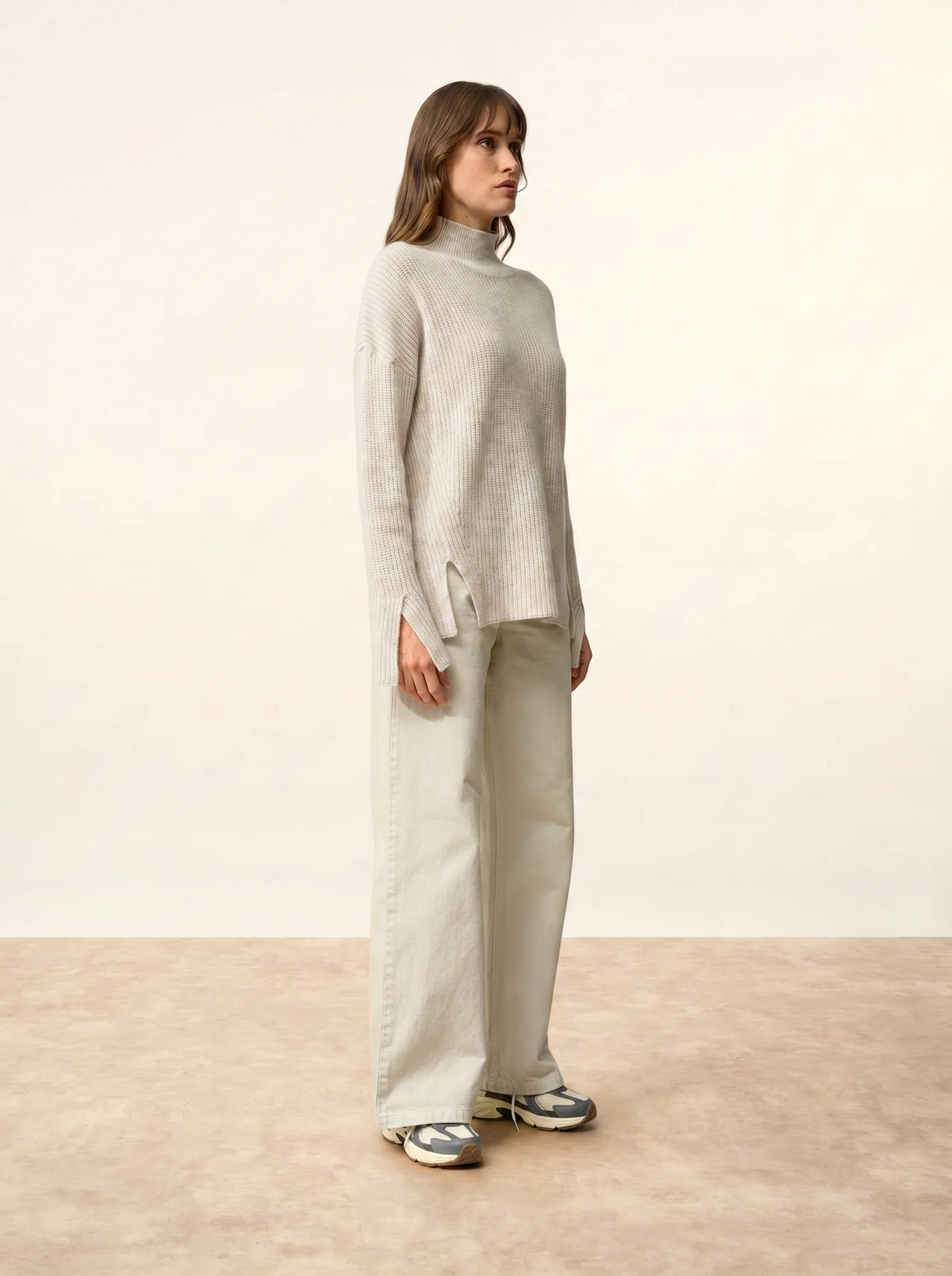 LOUISE Pull Col Montant 4 Fils Gris Perle Chiné