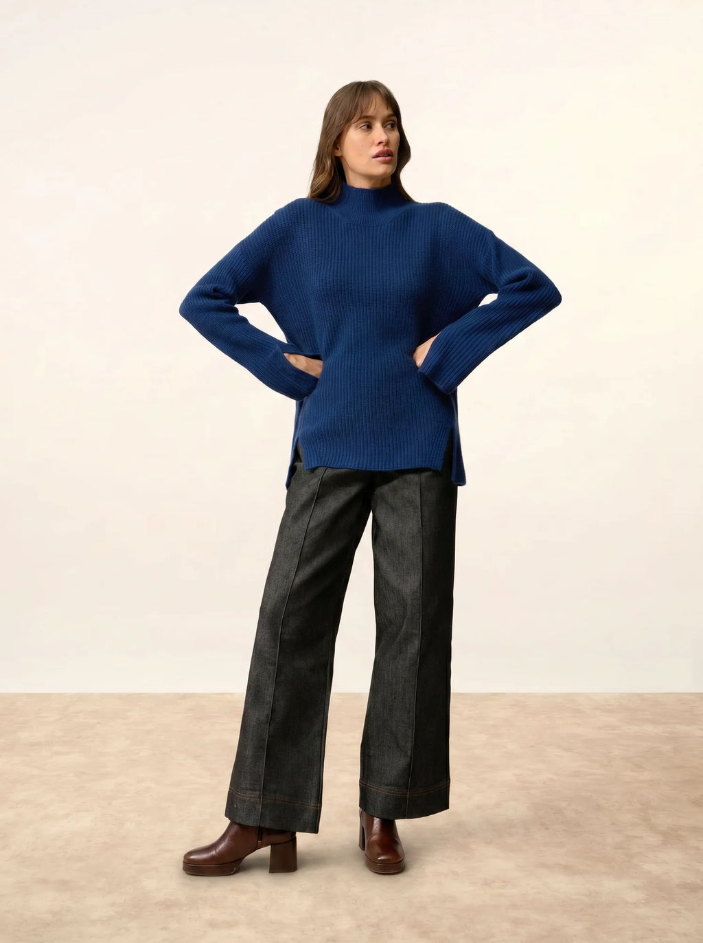 LOUISE Pull Col Montant 4 Fils Minuit