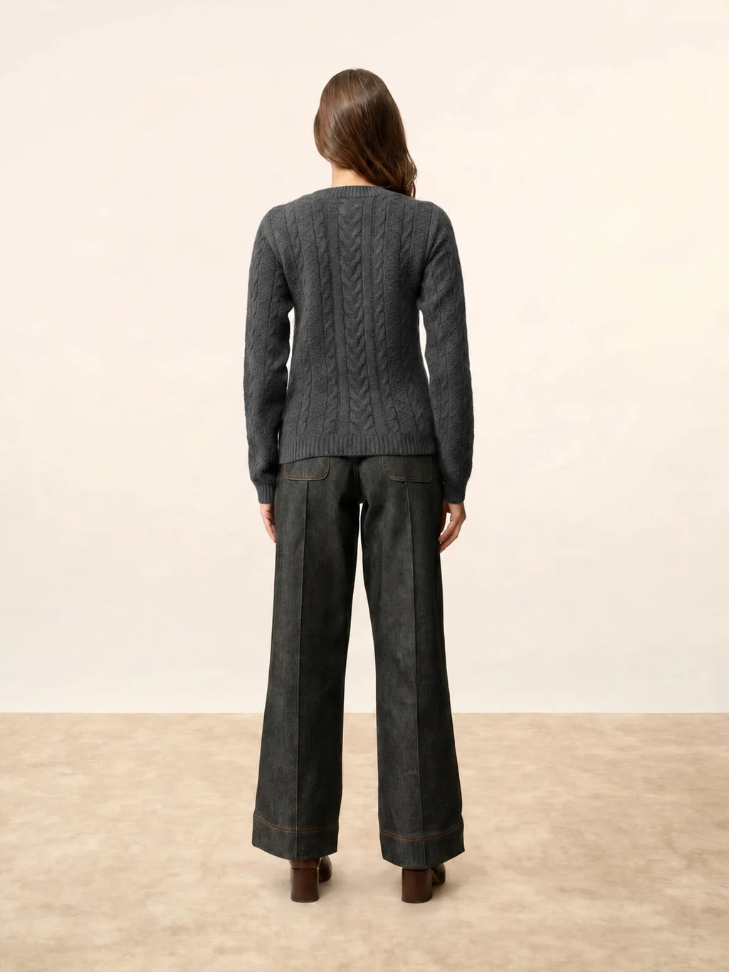 OLIVIA Pull Col Rond 8 Fils Carbone Chiné