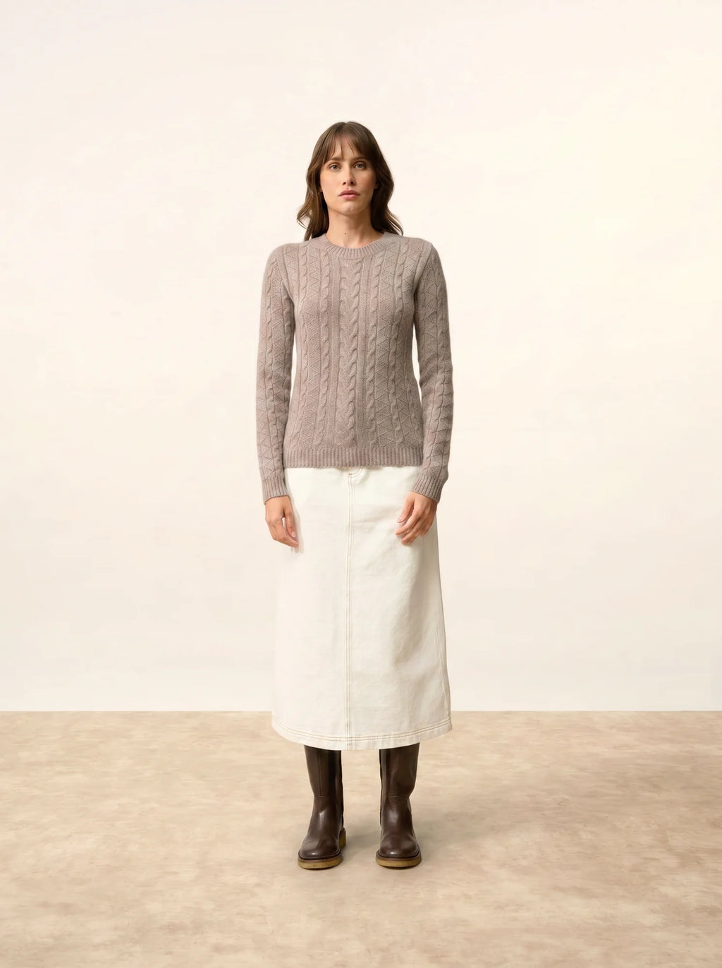 OLIVIA Sweater Crew Neck 8 Ply Heather Caribou