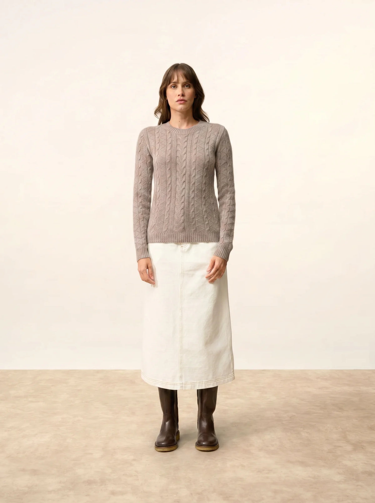 OLIVIA Sweater Crew Neck 8 Ply Heather Caribou