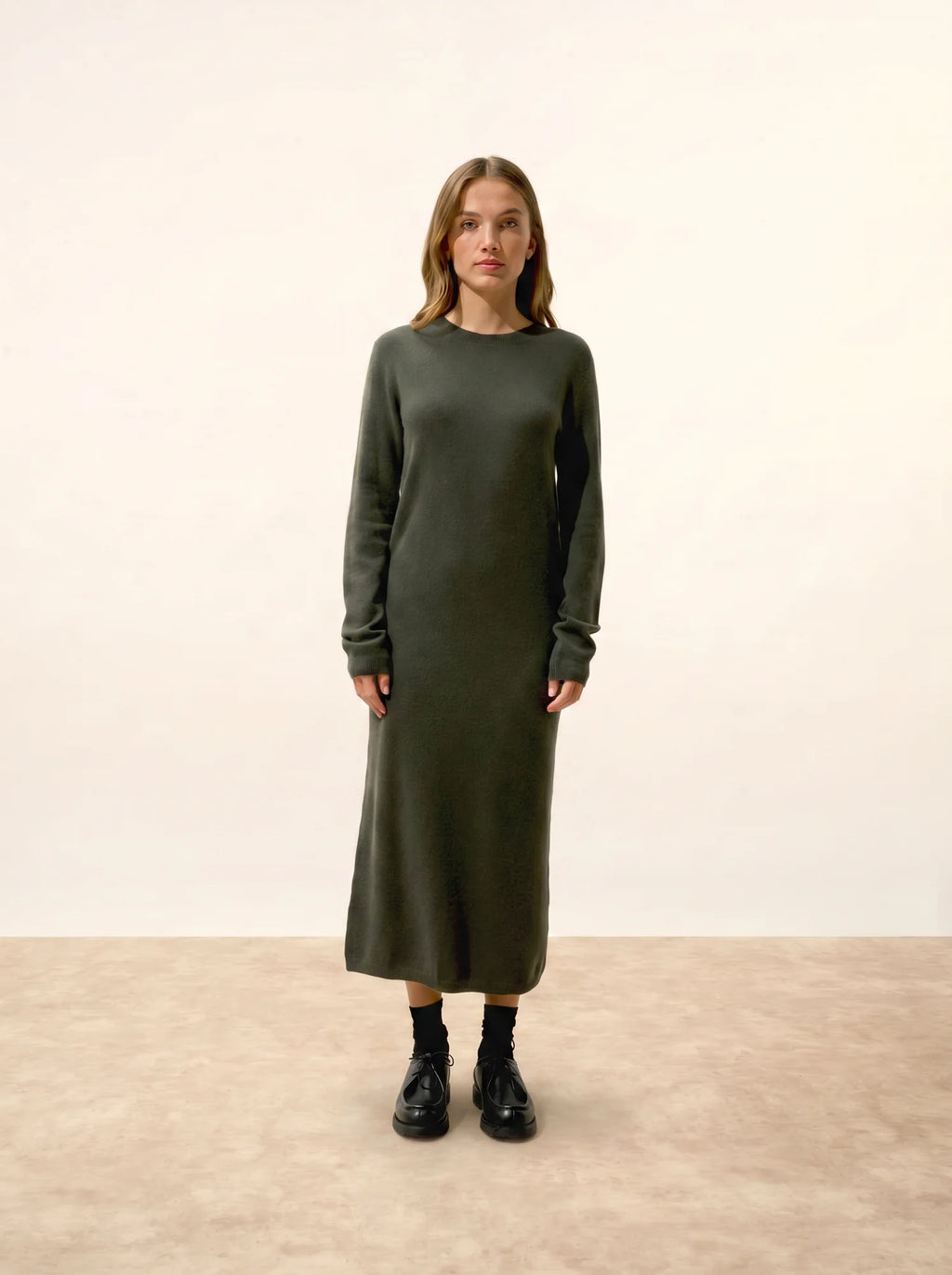 LINA Dress Crew Neck Khaki