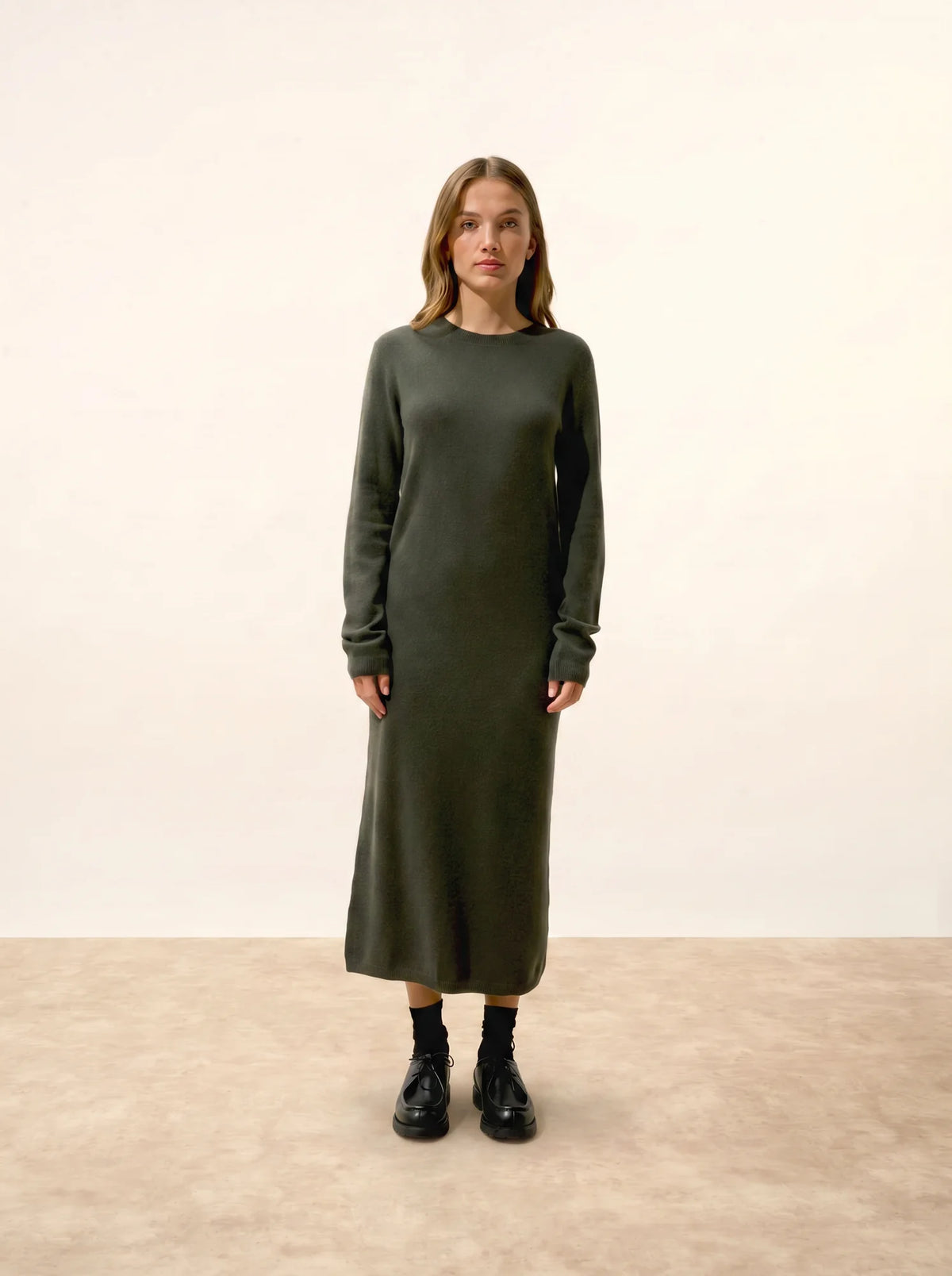 LINA Dress Crew Neck Khaki