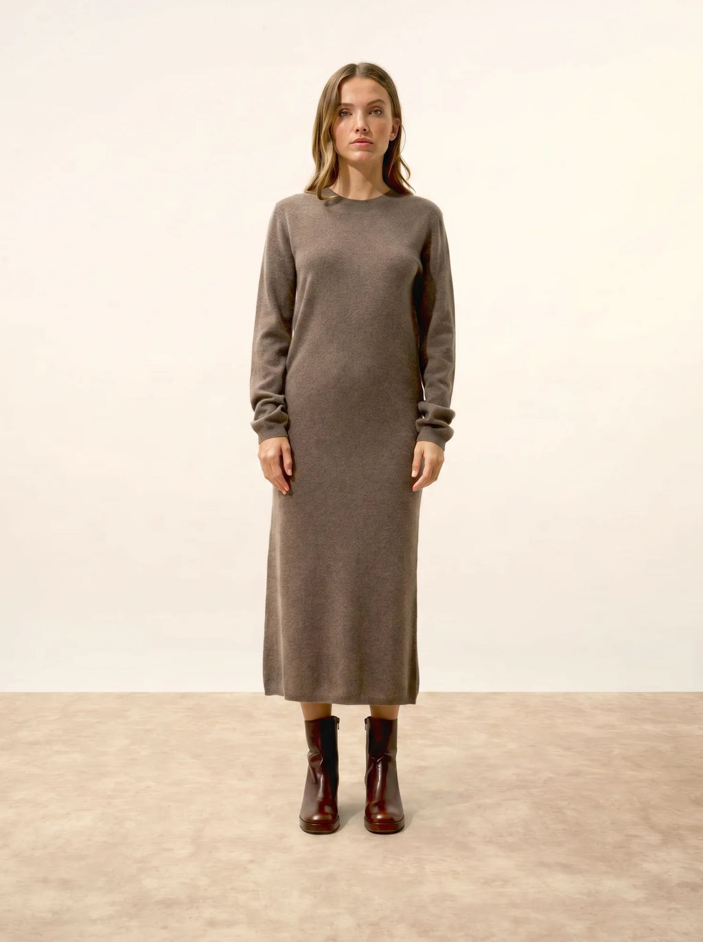 LINA Dress Crew Neck Heather Taupe