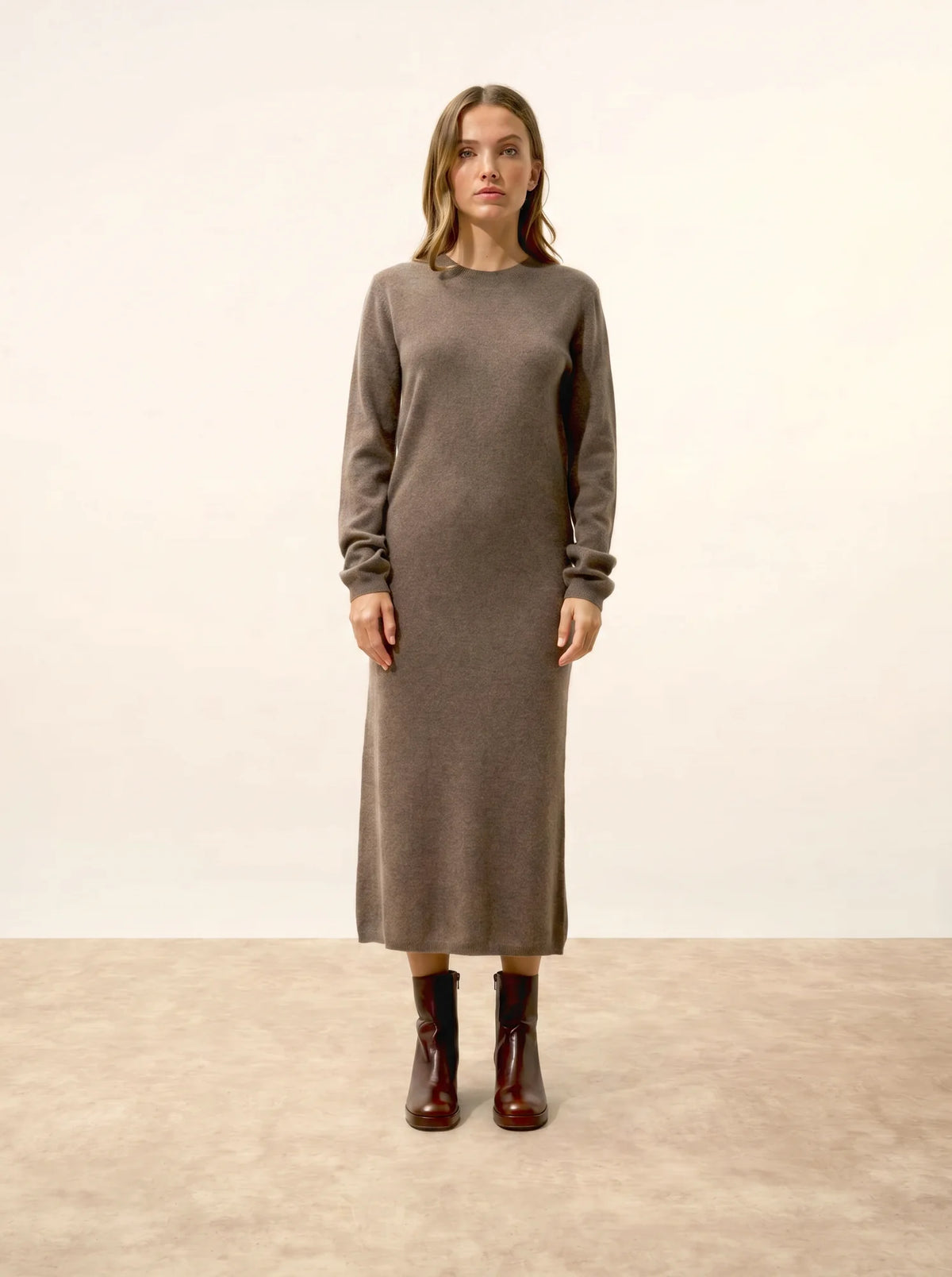 LINA Dress Crew Neck Heather Taupe