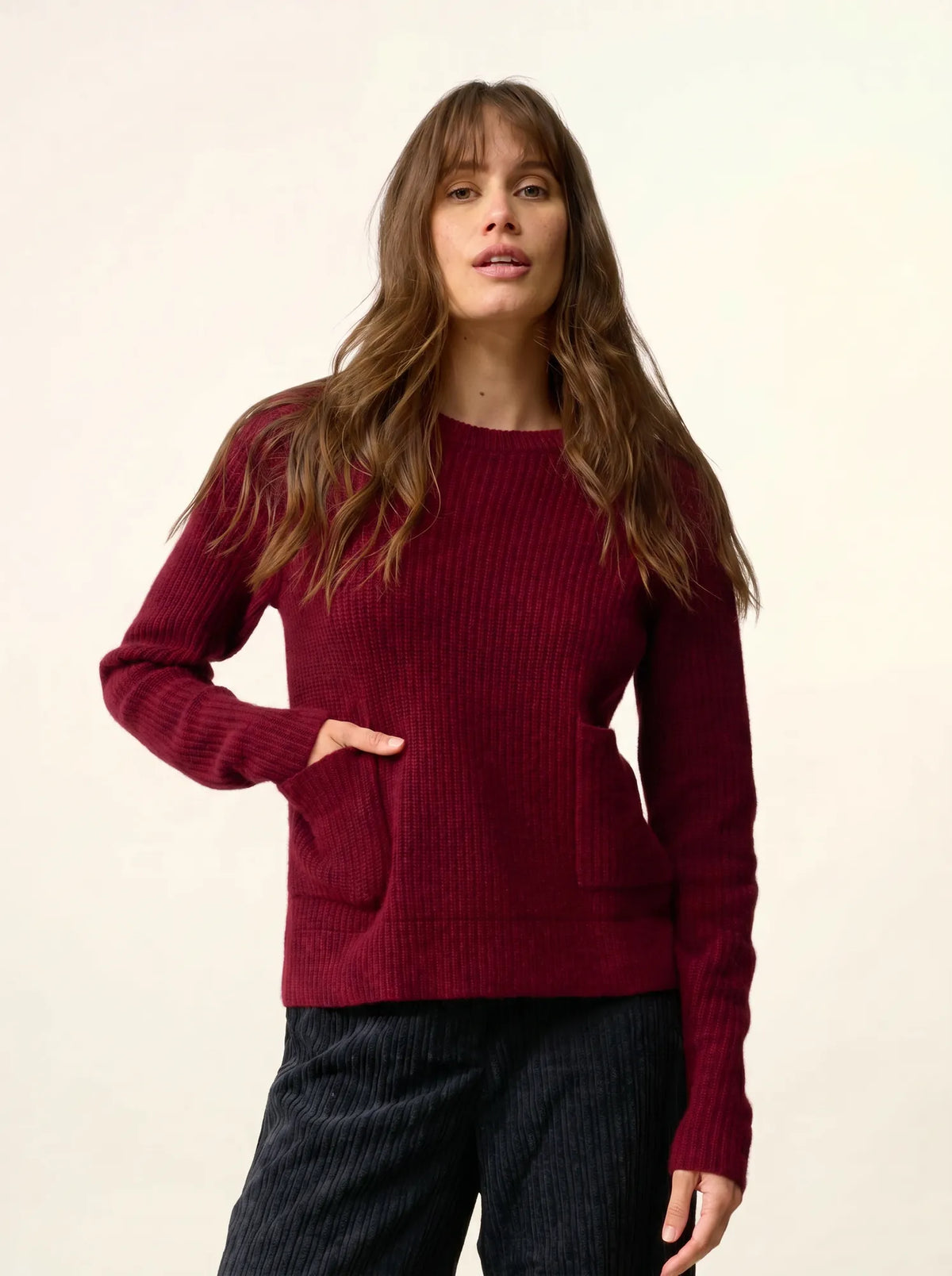 INAYA Pull Col Rond 4 Fils Cranberry Chiné