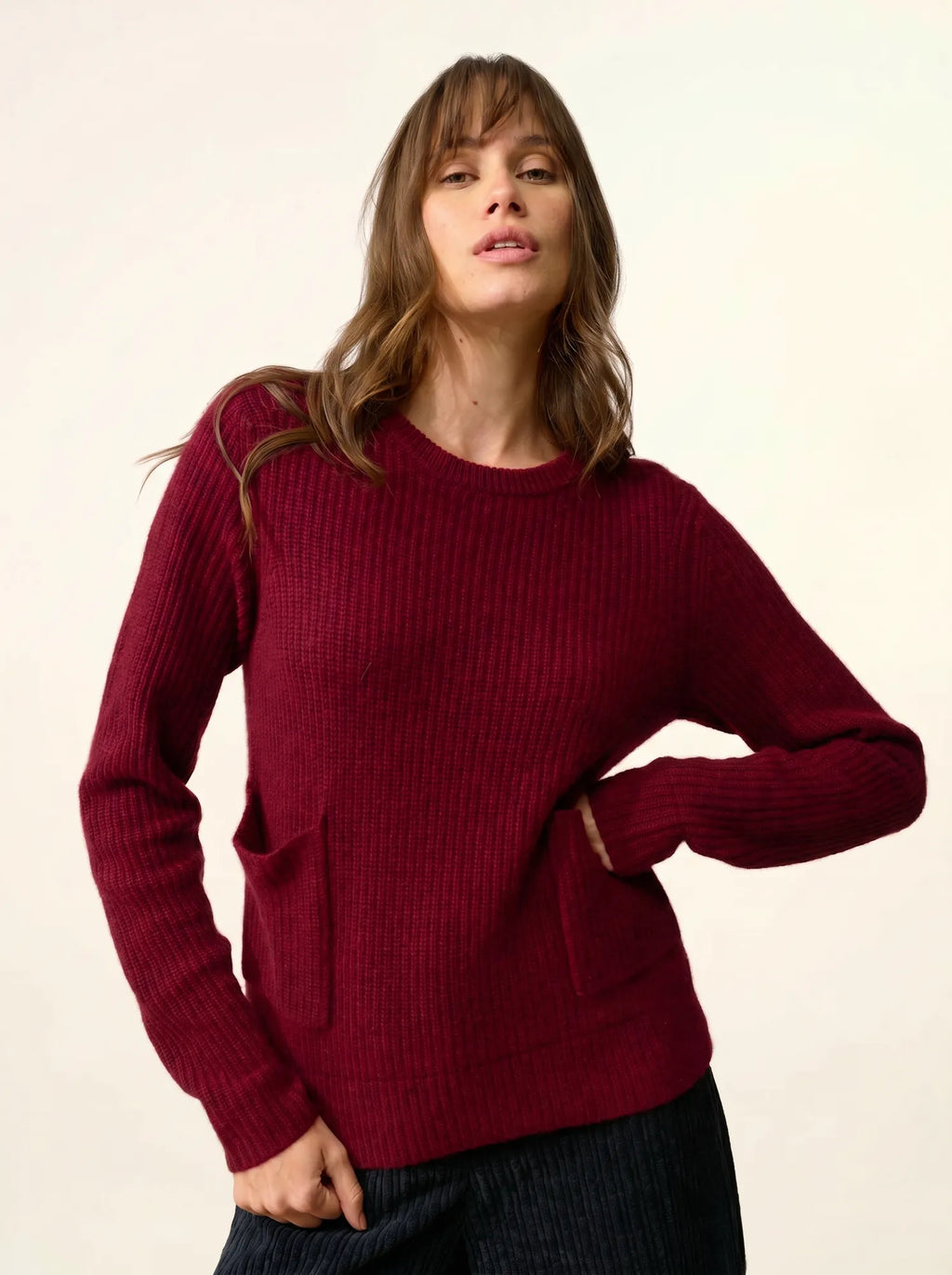 INAYA Pull Col Rond 4 Fils Cranberry Chiné