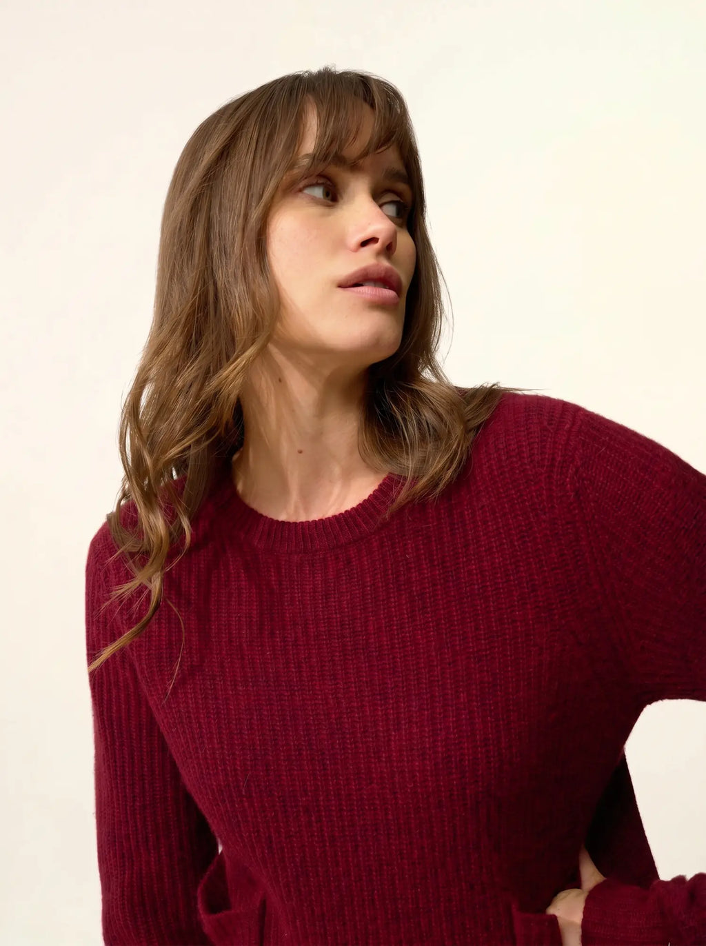 INAYA Pull Col Rond 4 Fils Cranberry Chiné