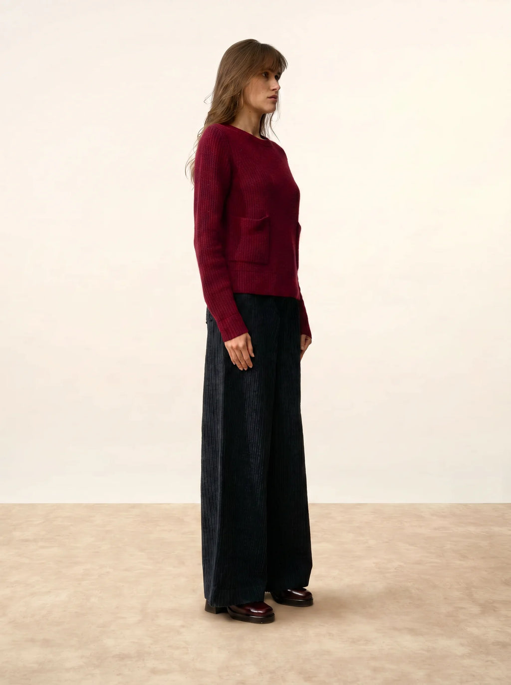 INAYA Pull Col Rond 4 Fils Cranberry Chiné