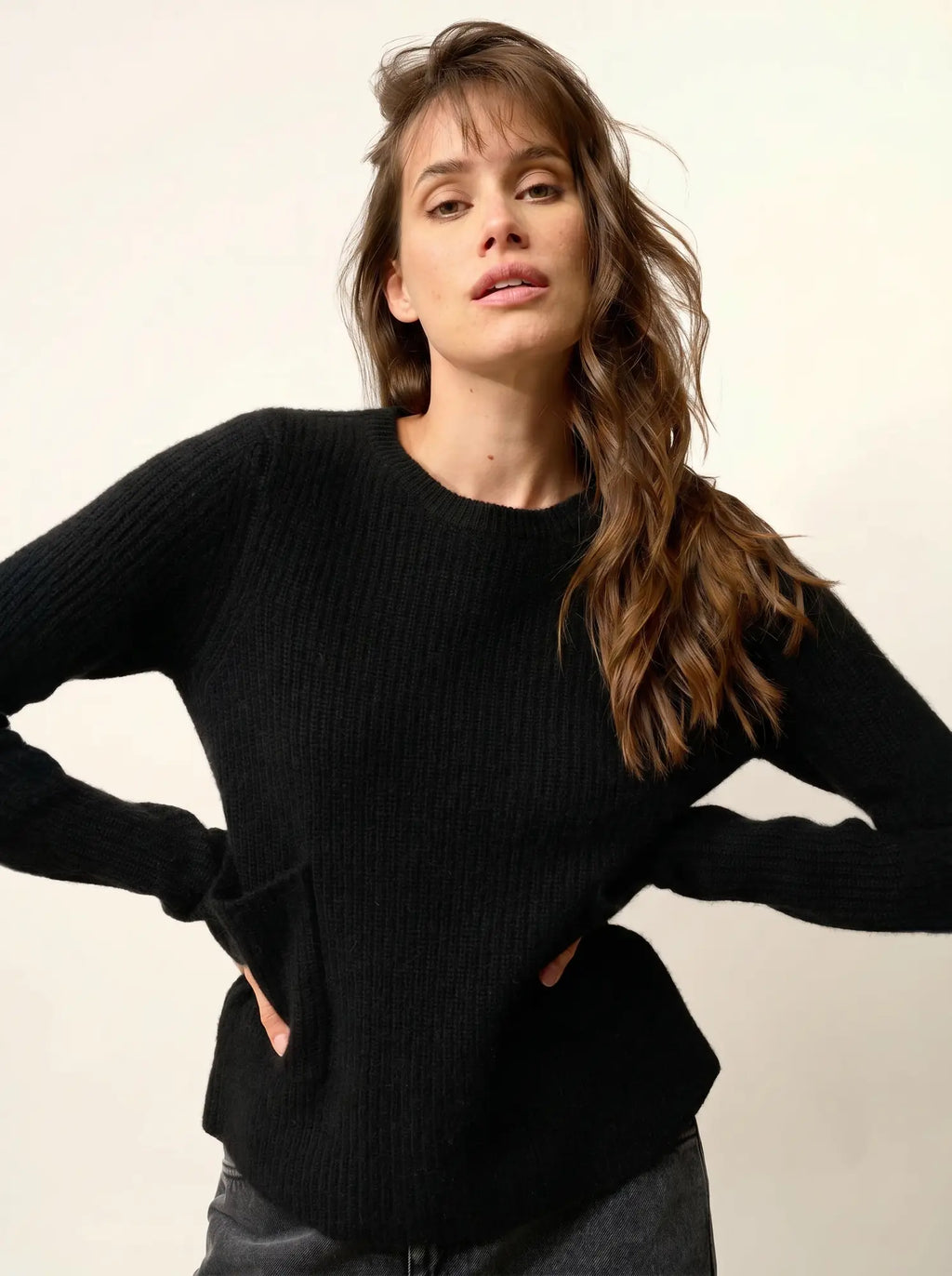 INAYA Pull Col Rond 4 Fils Noir