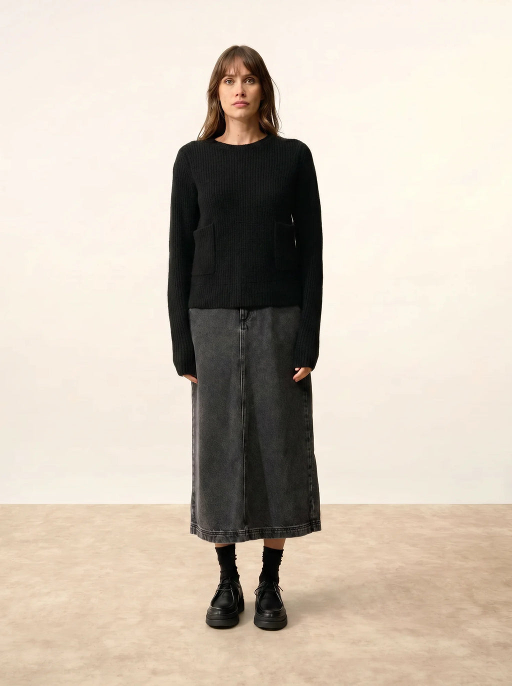 INAYA Pull Col Rond 4 Fils Noir