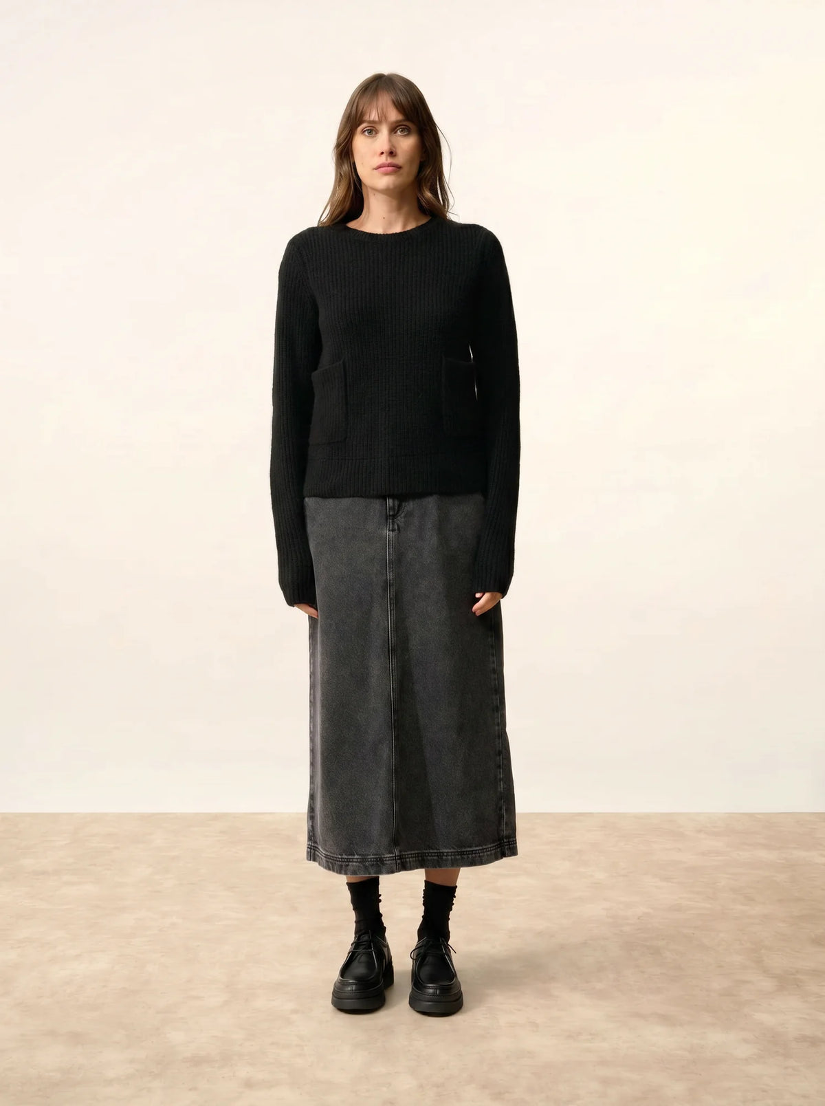 INAYA Pull Col Rond 4 Fils Noir