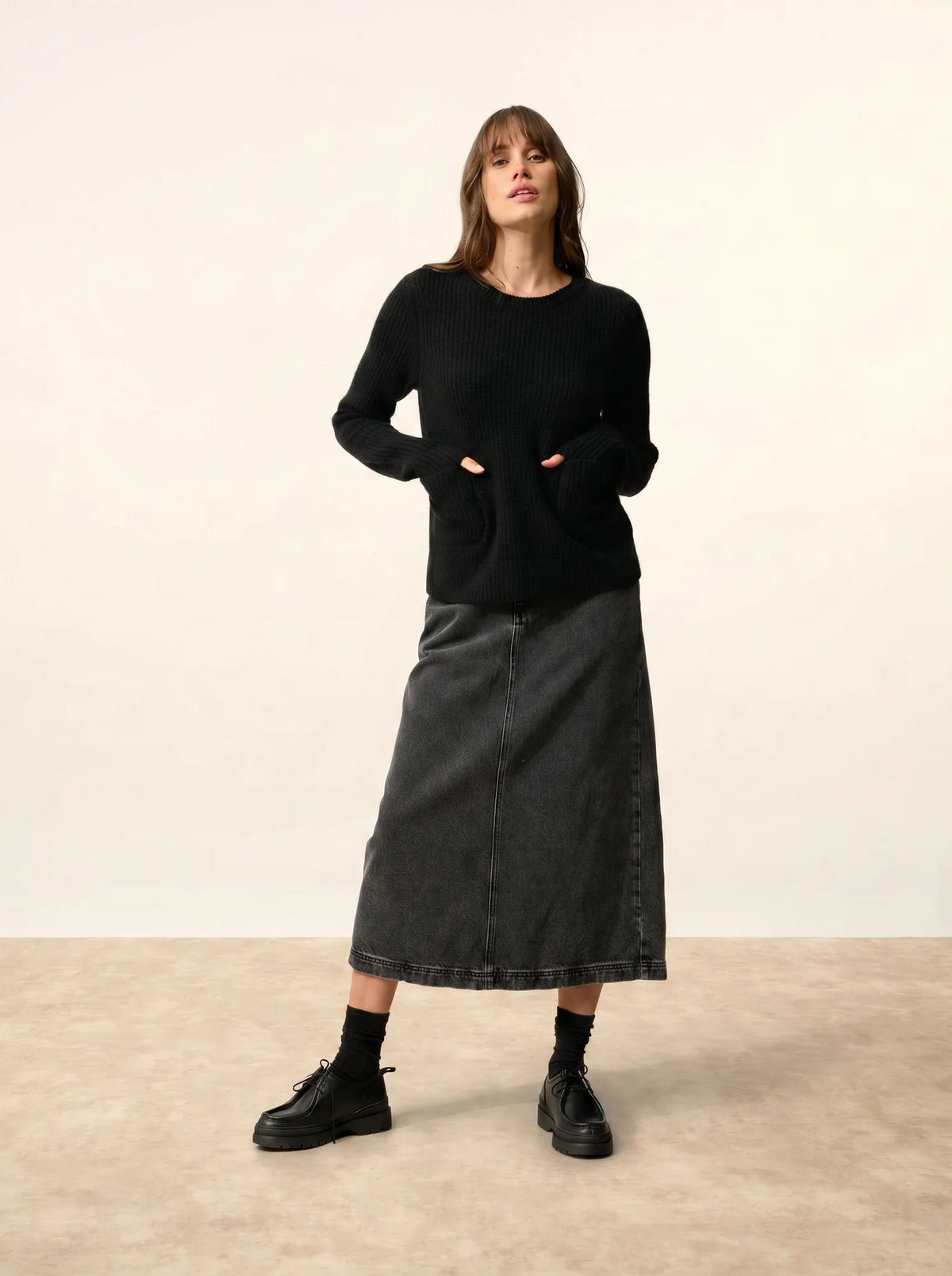INAYA Pull Col Rond 4 Fils Noir