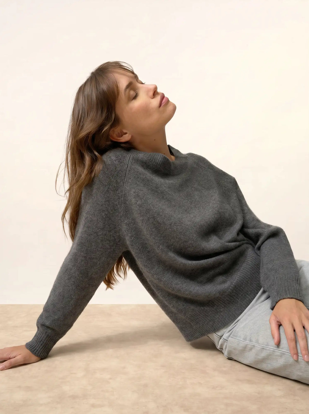 JON Sweater Crew Neck 4 Ply Heather Charcoal