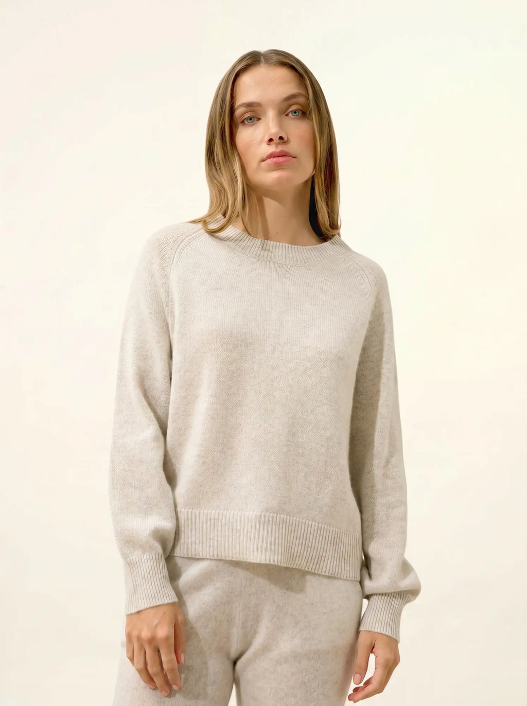 JON Pull Col Rond 4 Fils Gris Perle Chiné
