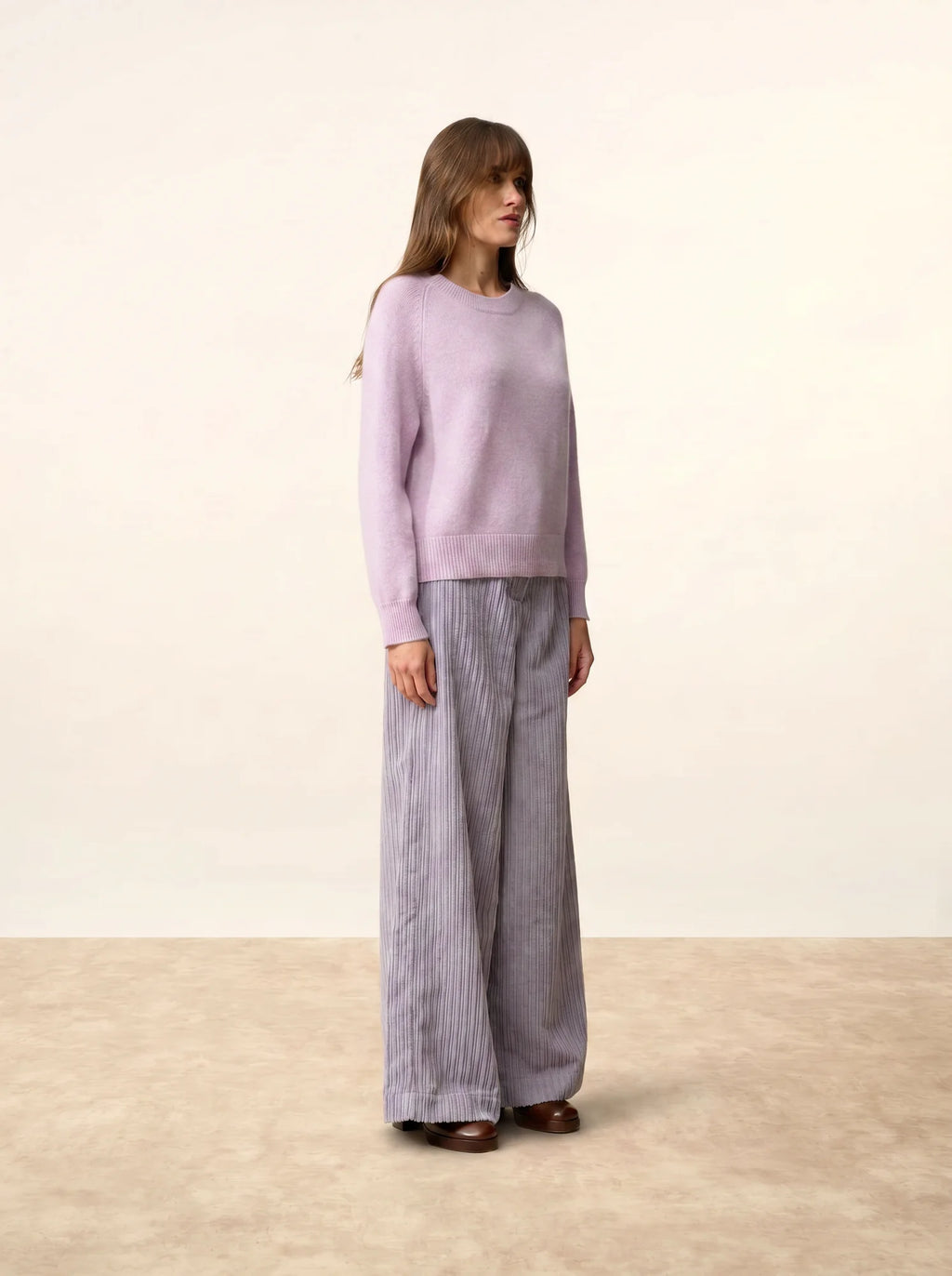 JON Pull Col Rond 4 Fils Mauve Chiné