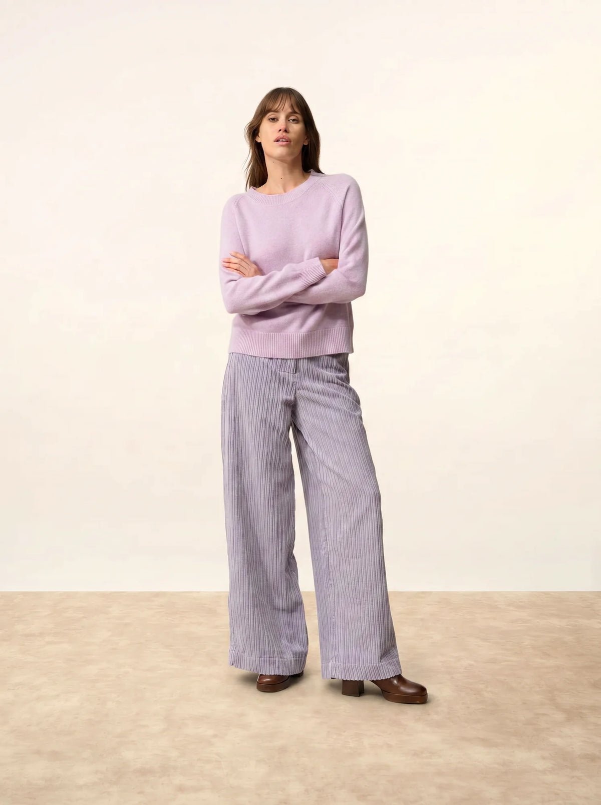 JON Pull Col Rond 4 Fils Mauve Chiné