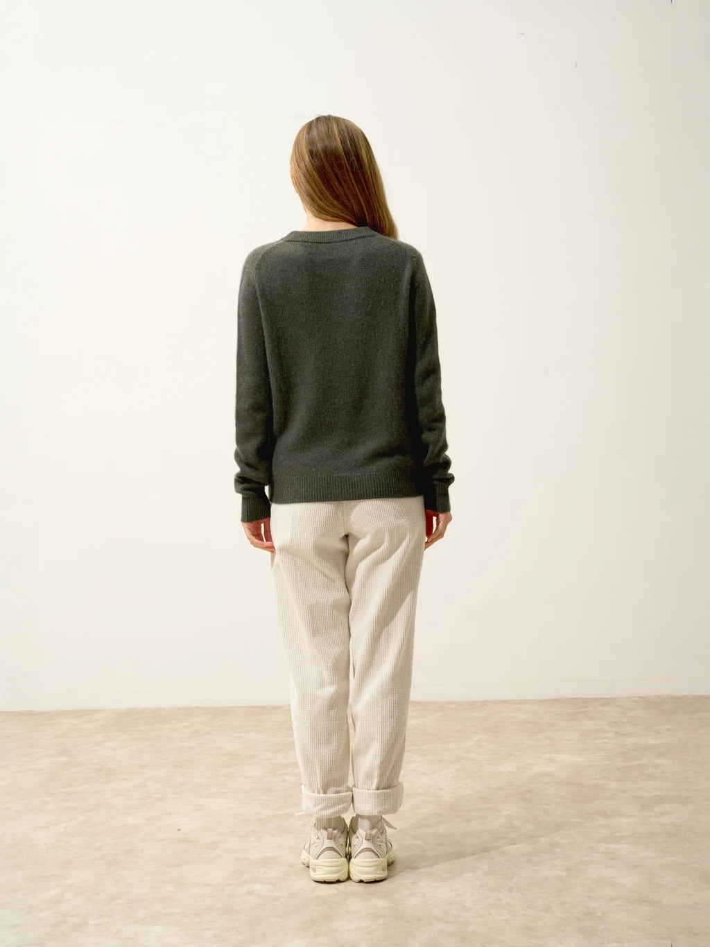 LEXINI Pullover Rundhalsausschnitt 4-fädig Khaki meliert