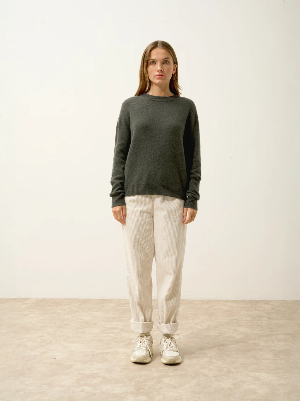LEXINI Pullover Rundhalsausschnitt 4-fädig Khaki meliert