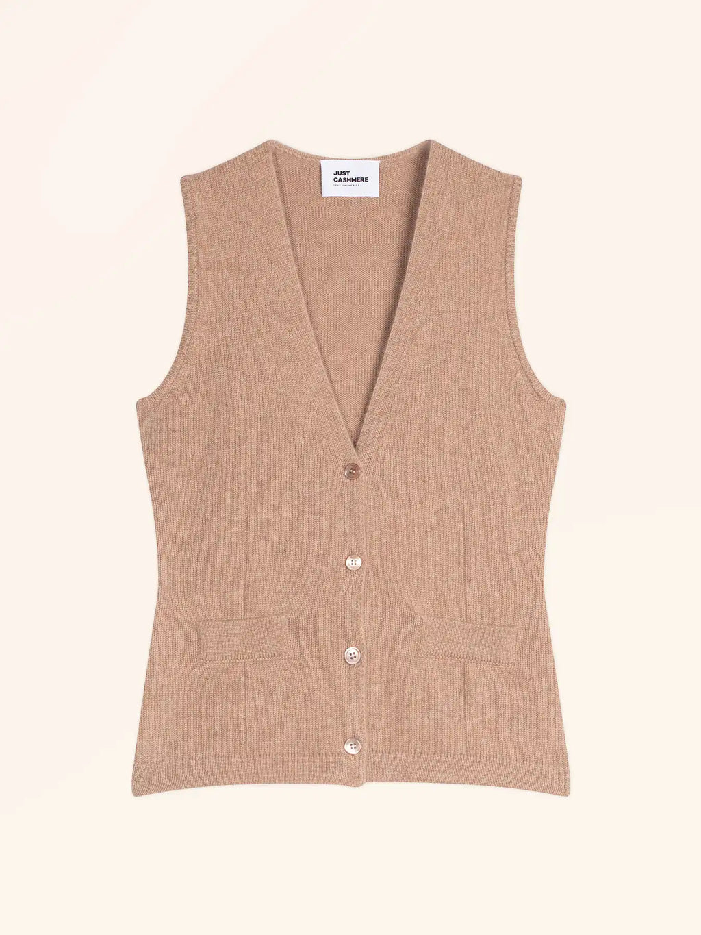 STEFAN Cardigan Col V sans Manches 4 Fils Camel Chiné
