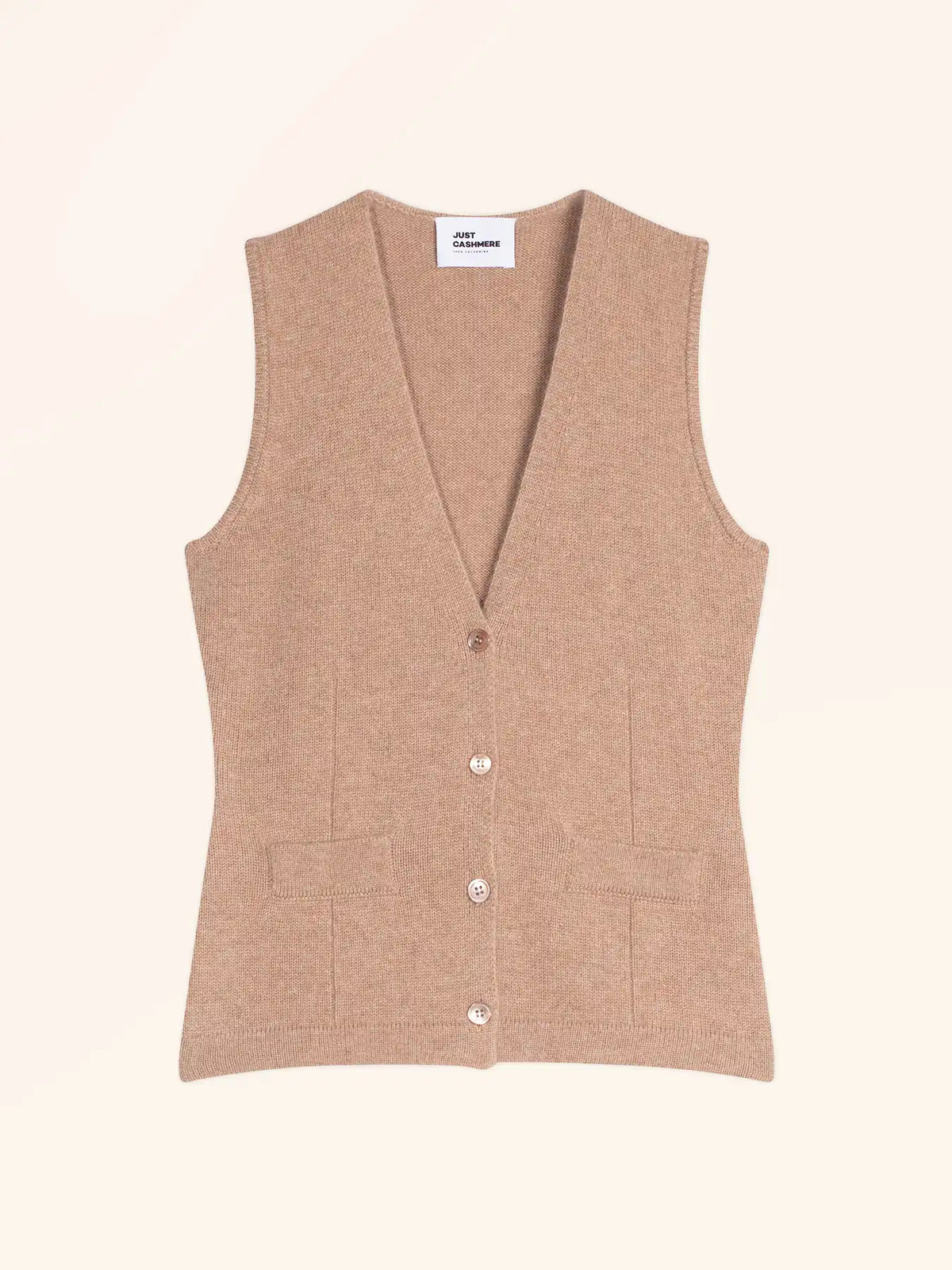 STEFAN Cardigan Col V sans Manches 4 Fils Camel Chiné