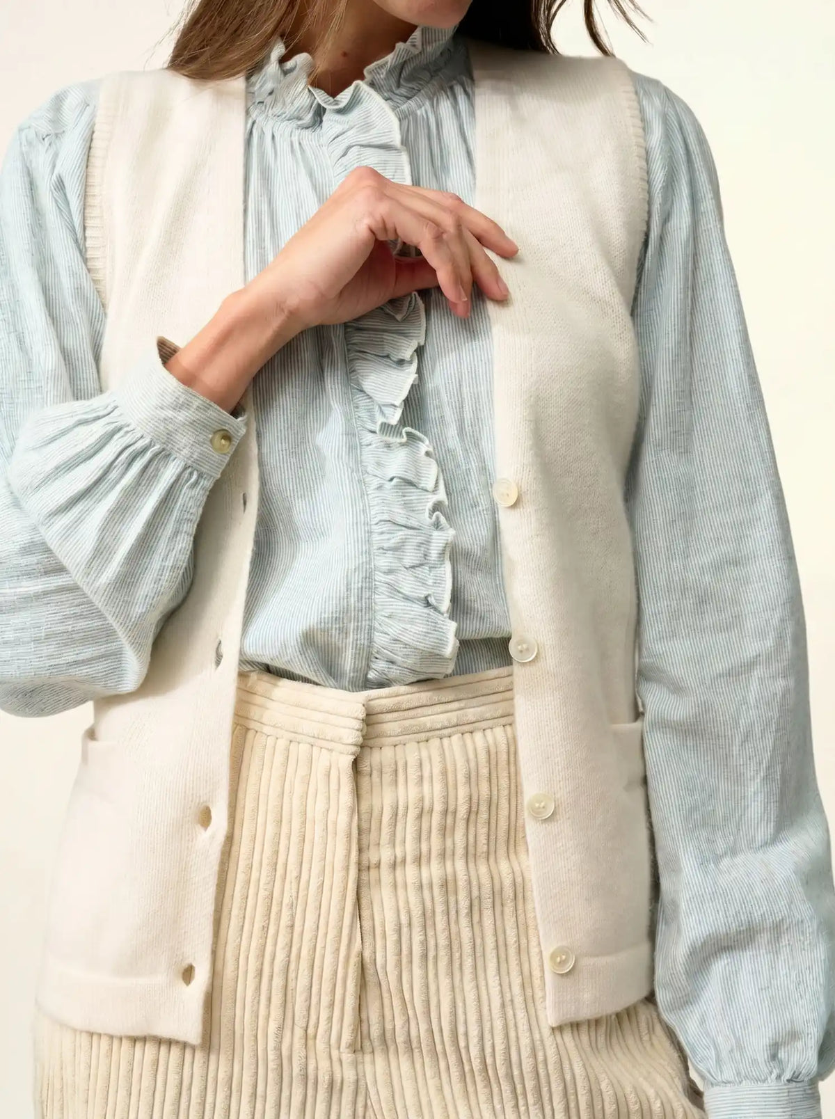 STEFAN Cardigan Col V sans Manches 4 Fils Neige