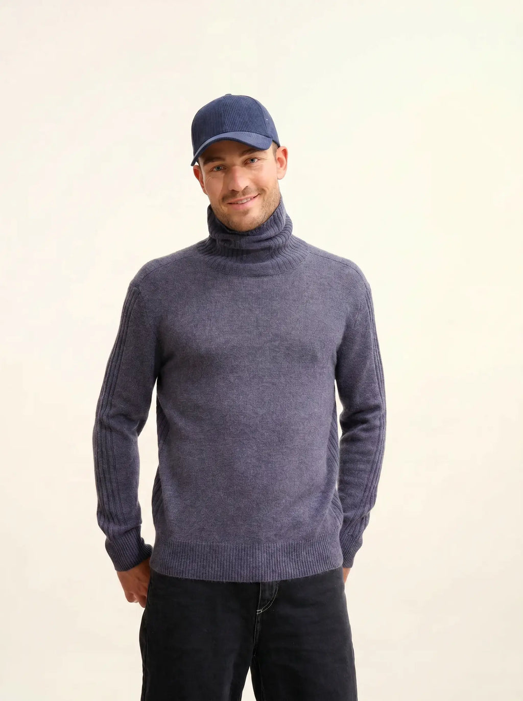NOI Pull Col Roulé 4 Fils Violet Gris Chiné