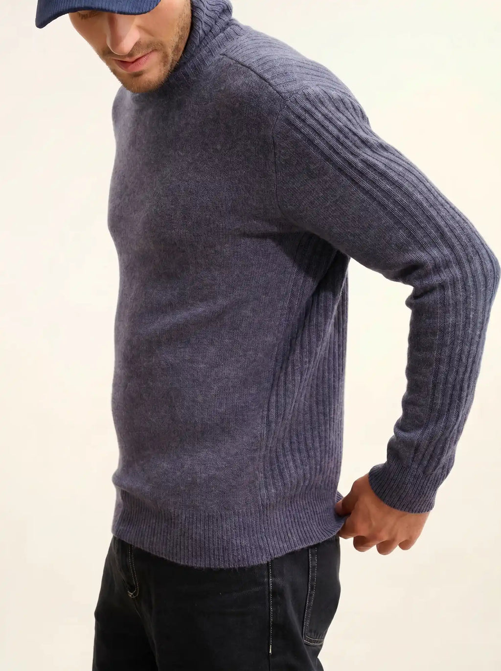 NOI Pull Col Roulé 4 Fils Violet Gris Chiné
