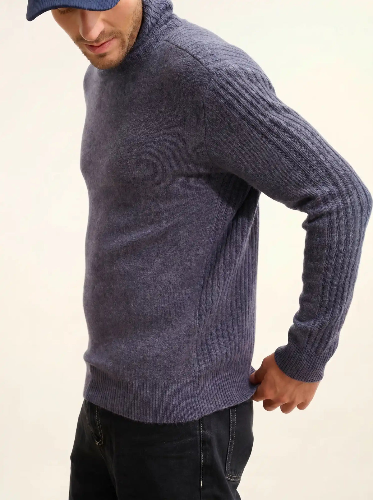 NOI Pull Col Roulé 4 Fils Violet Gris Chiné