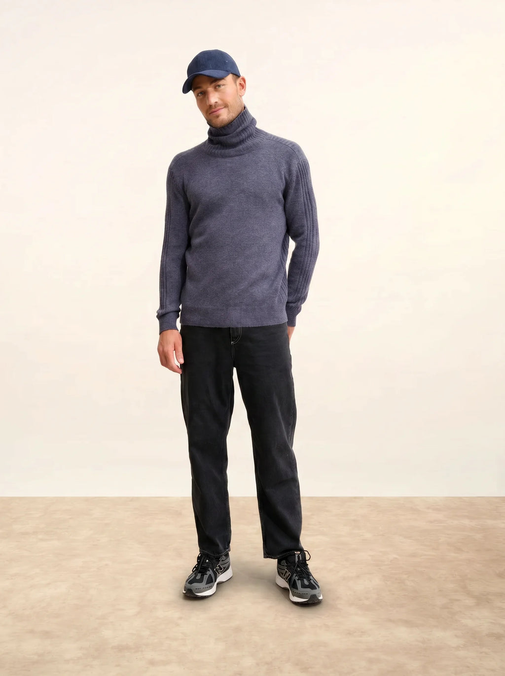NOI Pull Col Roulé 4 Fils Violet Gris Chiné