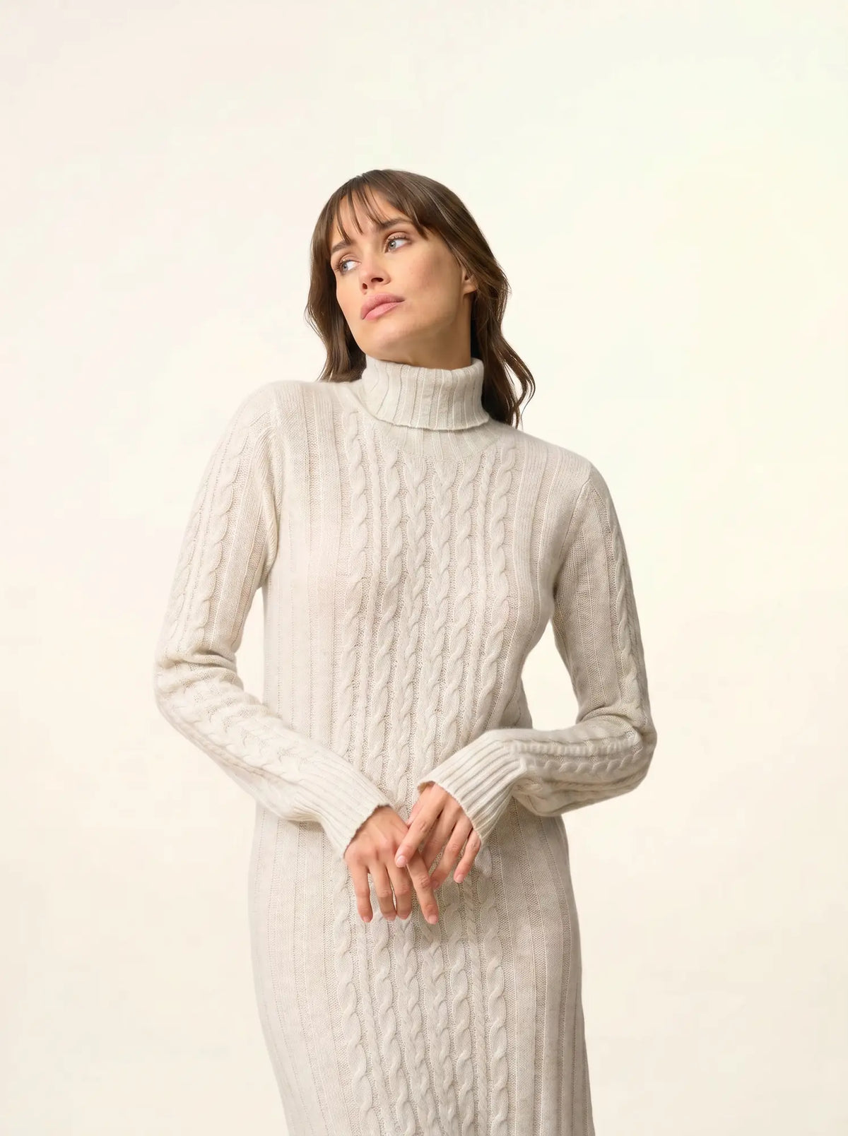 DOLKAR Robe Col Roulé 4 Fils Gris Clair Chiné
