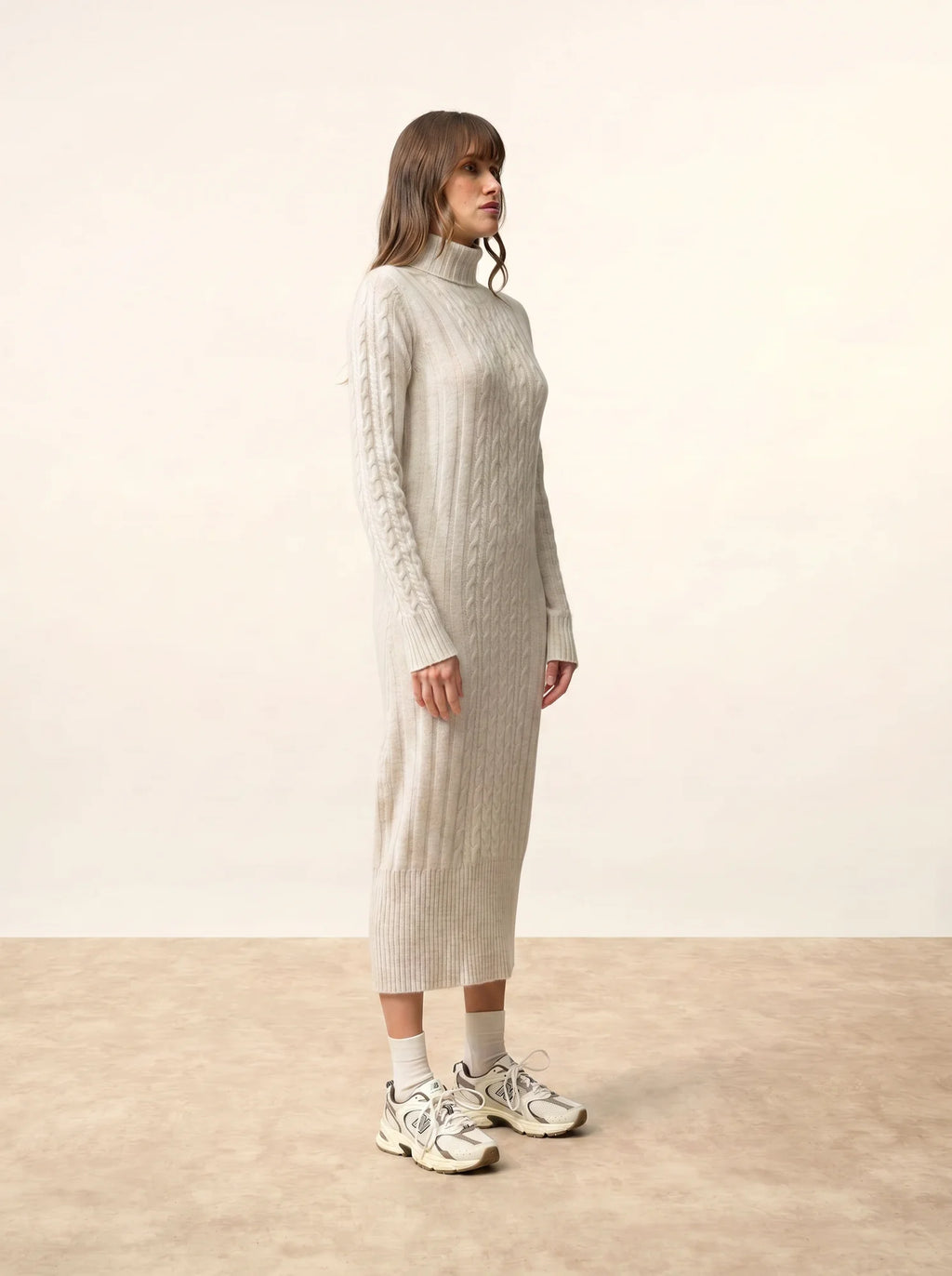 DOLKAR Robe Col Roulé 4 Fils Gris Clair Chiné