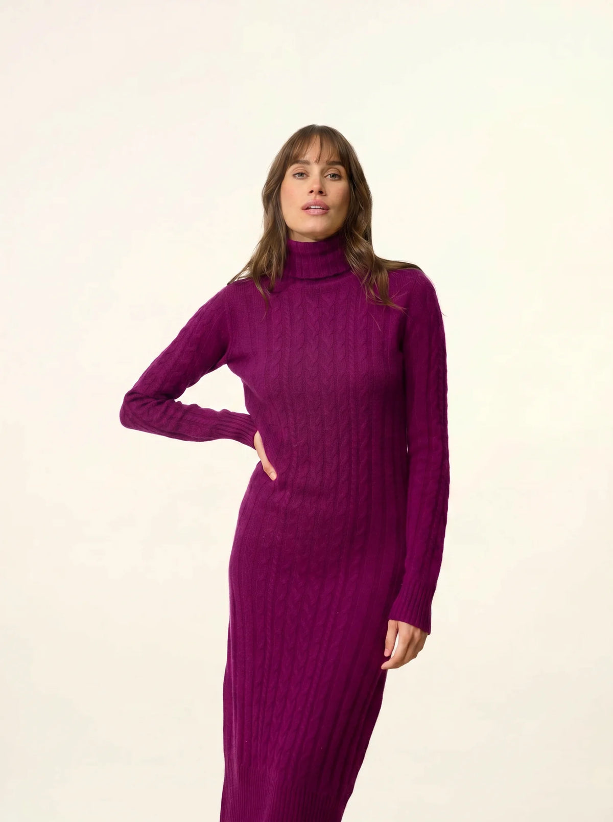 DOLKAR Robe Col Roulé 4 Fils Prune