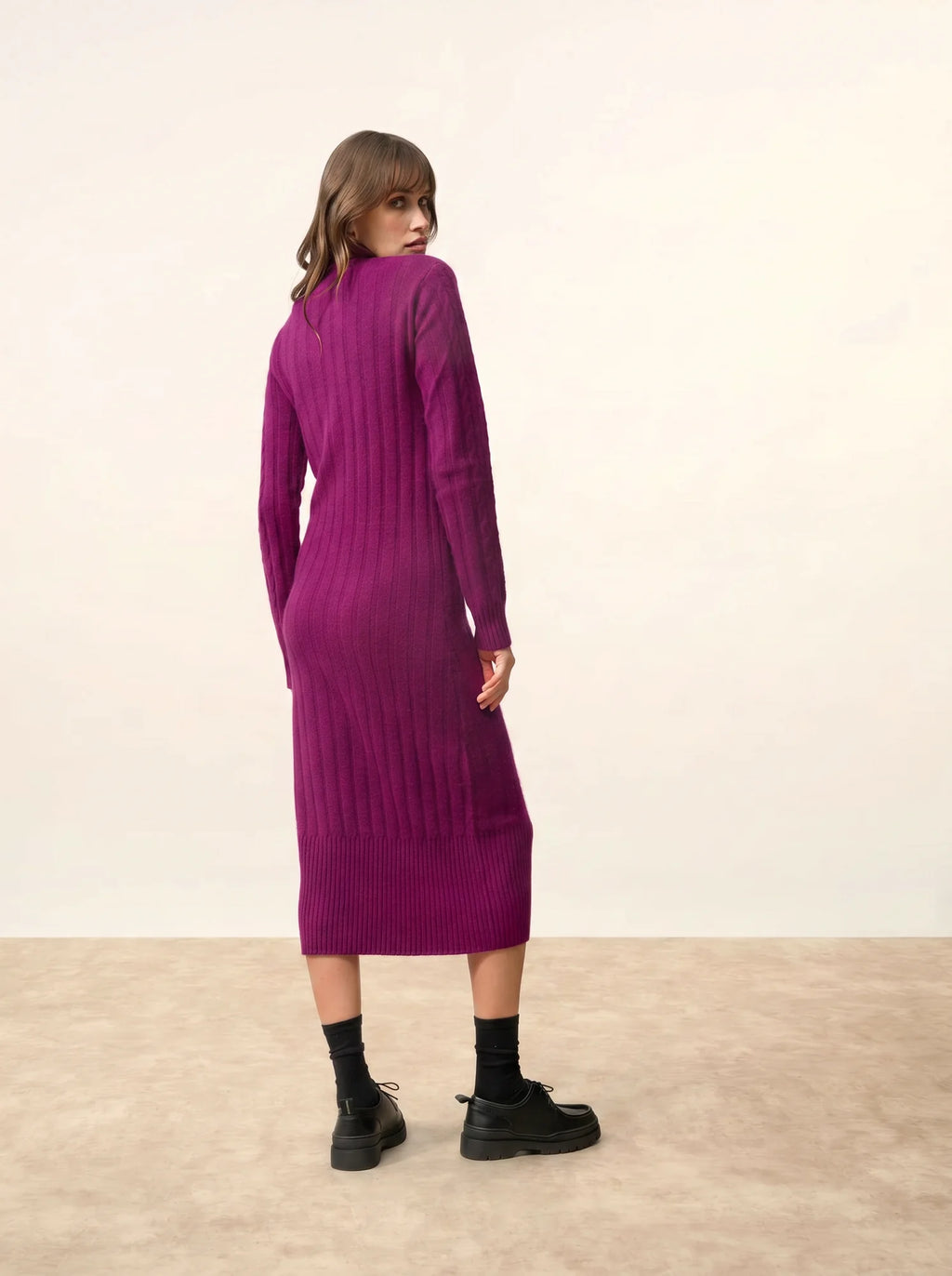 DOLKAR Robe Col Roulé 4 Fils Prune