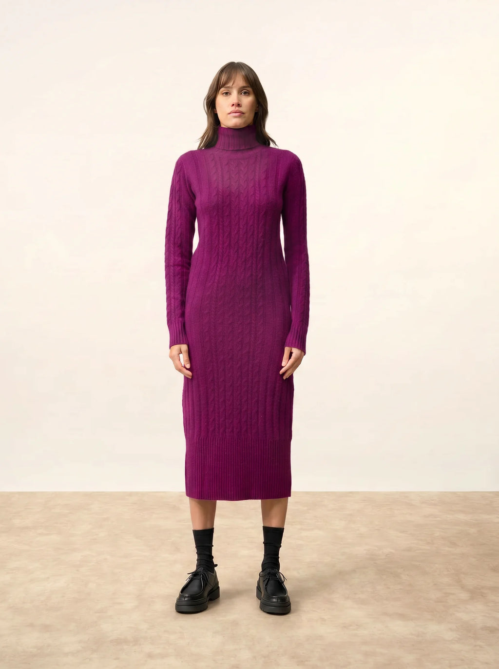 DOLKAR Robe Col Roulé 4 Fils Prune