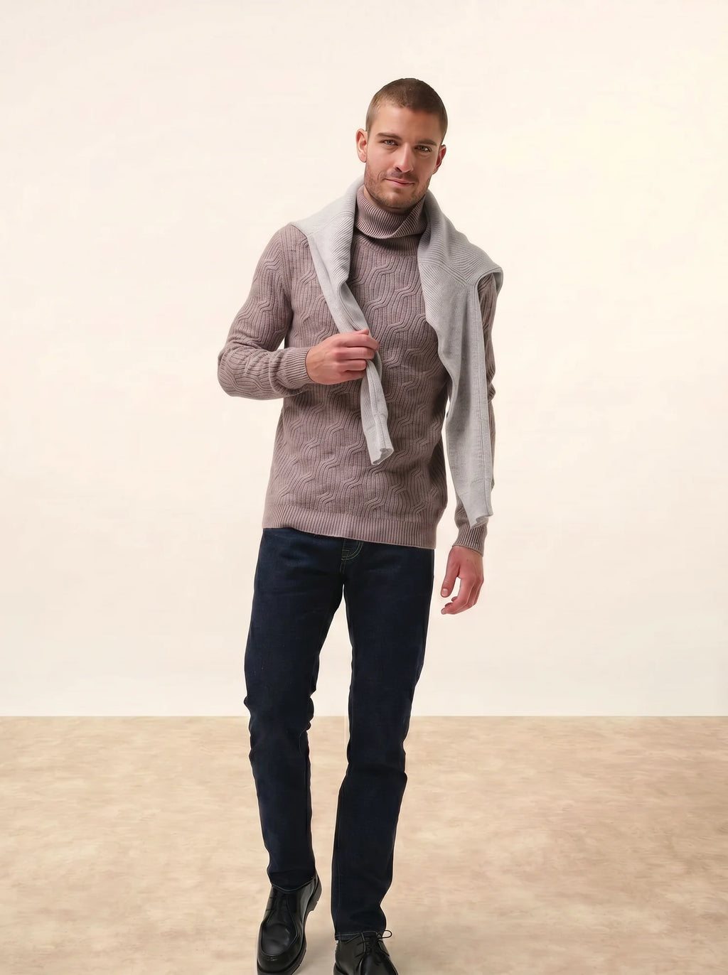 GOBA Sweater Turtleneck 4 Ply Heather Caribou