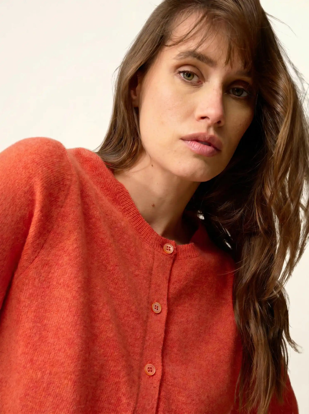 SAMUEL Cardigan Col Rond Manches Courtes Orange Chiné