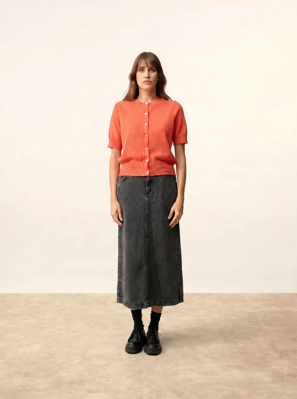 SAMUEL Cardigan Col Rond Manches Courtes Orange Chiné