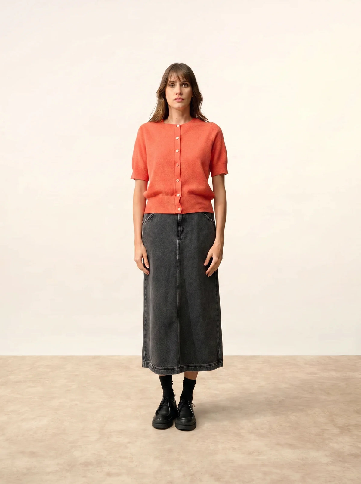 SAMUEL Cardigan Col Rond Manches Courtes Orange Chiné