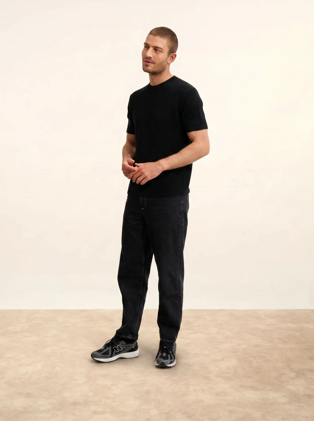REBEKA T-Shirt Col Rond 4 Fils Noir