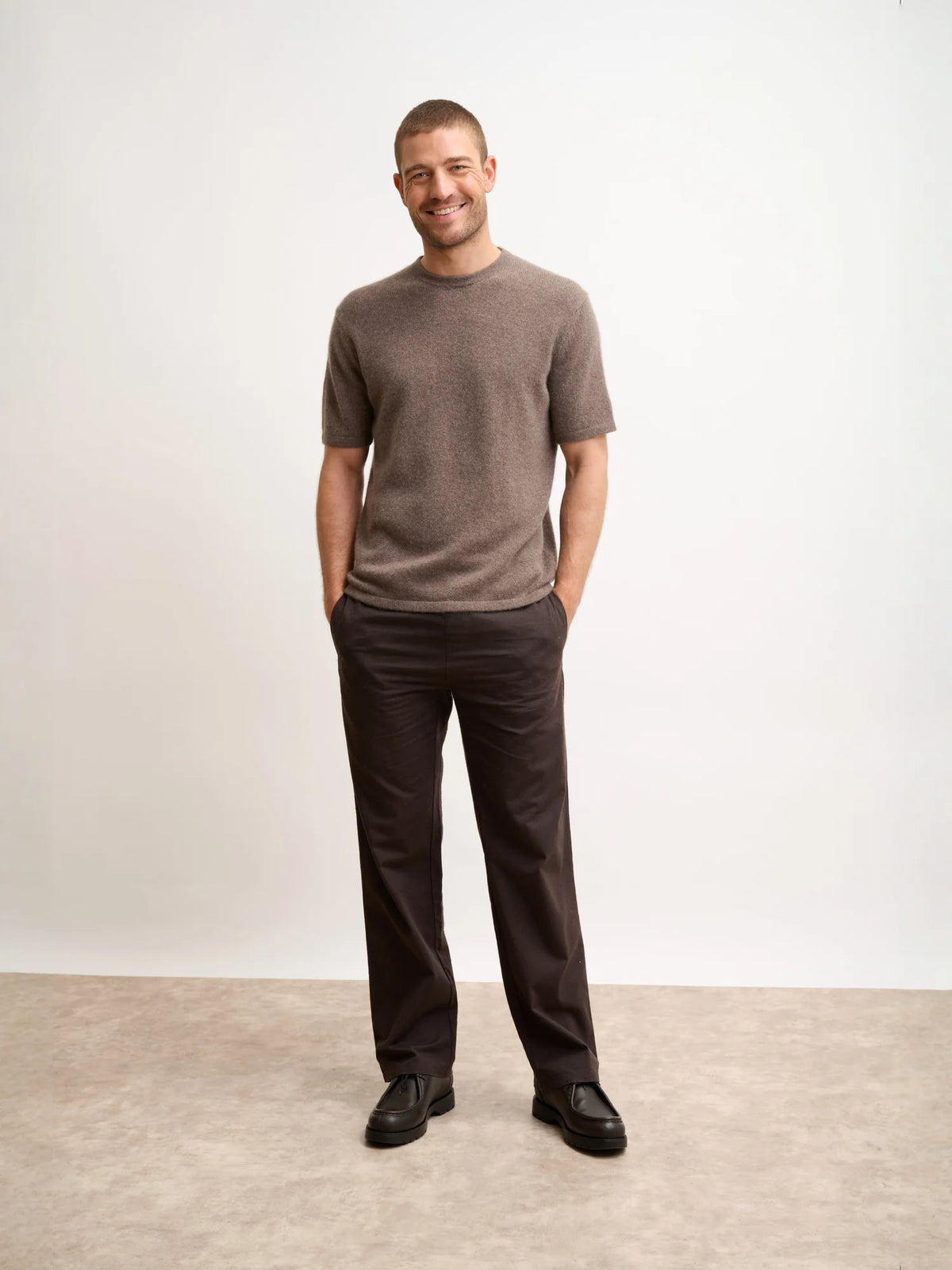 REBEKA T-Shirt Crew Neck 4 Ply Heather Taupe