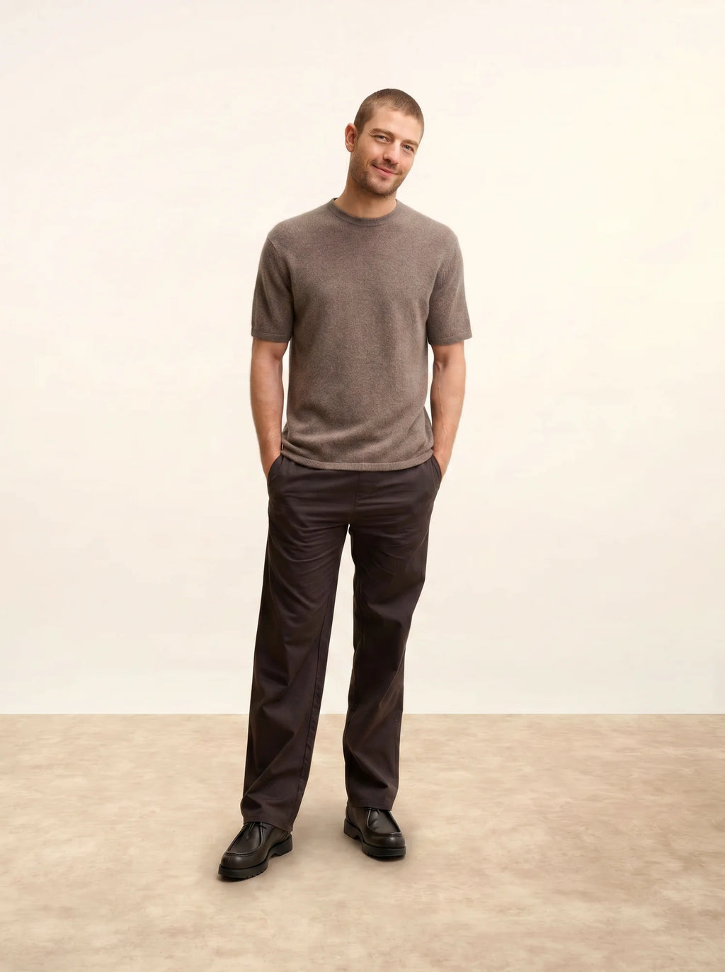 REBEKA T-Shirt Crew Neck 4 Ply Heather Taupe